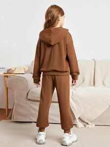 Ensemble survêtement pour adultes, coupe-vent, respirant, hiver, uni, marron, sweat-shirt à capuche et pantalon de jogging, tenue décontractée en deux pièces - Product Image 2