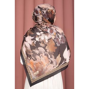 Écharpe carrée à motif floral romantique brun foncé, série de foulards en coton personnalisés à carreaux - Product Image 3