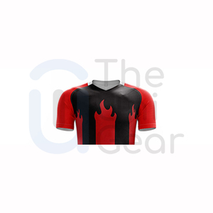 Conjunto de Camiseta y Pantalones Cortos de Fútbol Unisex Rojo y Negro, Cuello en V, Secado Rápido, Transpirable, Poliéster, Ajuste Atlético, Logotipo Frontal Sublimado - Product Image 3