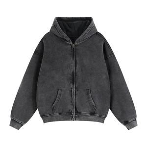 Sweat à capuche pour homme en molleton épais 100% polyester, effet délavé, service OEM, grandes tailles - Product Image 1