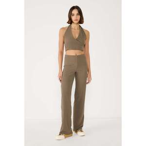 Pantalon évasé taille haute pour femme, style décontracté, jambe large, taille élastique, respirant, lavage coloré, texturé, taille XL - Product Image 1