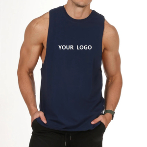 Camiseta sin Mangas para Hombre, Color Azul Marino, Cuello Redondo, Tejido de Punto, Color Sólido, Secado Rápido, Logotipo Estampado en la Parte Delantera, Estilo Deportivo Informal - Product Image 1