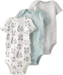 Paquete de 3 Mamelucos de Manga Corta para Bebé Unisex, Tejido de Algodón/Spandex, Estilo Veraniego Adorable para Recién Nacidos de Little Planet - Product Image 4
