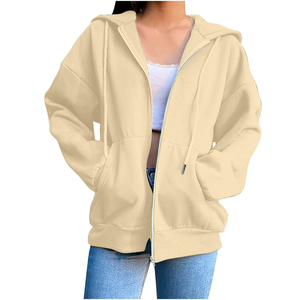 Sudadera Lisa personalizada con cremallera para mujer, Sudadera de felpa francesa de gran tamaño con bolsillo con cordón y cremallera - Product Image 4