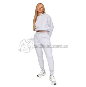 Conjunto Deportivo de 2 Piezas para Mujer, Talla Grande, Sudadera Ligera con Capucha, Pantalones Deportivos Transpirables, Top Corto, Logotipo Personalizado - Product Image 1