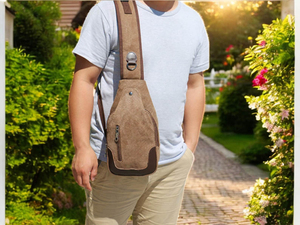 Leather Canvas Chest <b>Bag</b> Outdoor Daily Use <b>Sling</b> Crossbody Travel <b>Bag</b> Fashion Zipper Closure Durable for <b>Men</b> Women CSB-0034 - Product Image 3
