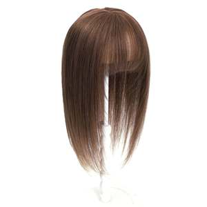 ท็อปเปอร์ผมแท้ยุโรปแบบเรมี่ พร้อมหน้าม้า ฐานไหม สีน้ำตาลเกาลัด # 4 - Product Image 1