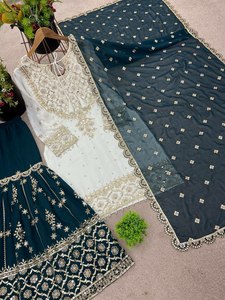 Conjunto de Sari y Blusa de Diseño con Tejido de Seda y Algodón Multicolor Especial para el Eid 2025, para Fiestas de Invierno - Product Image 3