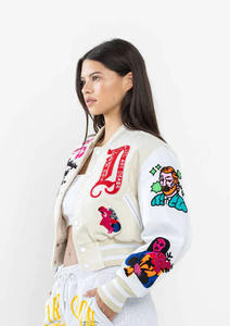 Chaqueta Bomber Universitaria de Invierno para Hombre, de Punto, con Forro de Lana y Felpa de Algodón, Color Blanco - Product Image 3