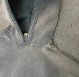 Fabricante de ropa personalizada 100% algodón de peso pesado lavado ácido Boxy Fit pulóver bordado desgastado Sun Faded Hoodie - Product Image 4