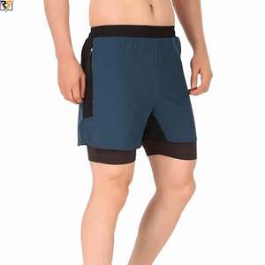 Men double <b>layer</b> shorts cotton fabric logo embroidered of your company Beach shorts clothing manufacturers - Product Image 5