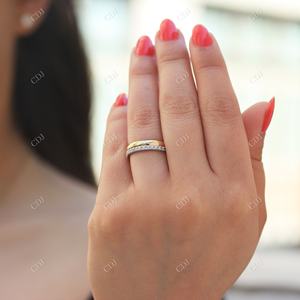 Ensemble d'alliances de haute qualité 2 pièces classique bande en or uni demi-éternité Moissanite bague de fiançailles en or rose pour femme - Product Image 4