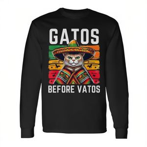 Maglietta a Maniche Lunghe con Design Poncho Gatto Messicano per la Festa del Cinco de Mayo - Gatos Before Vatos - Product Image 2
