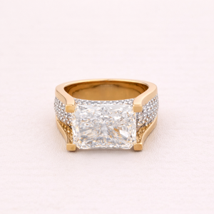 Lab Grown EmeraldCut Diamond <b>Mens</b> <b>Ring</b> with Pavé Side Band in 925 Sterling Sliver Custom Fine Jewelry - Product Image 1