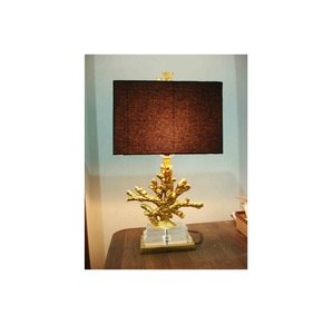 Very Attractive New Design Tree Aluminum Metal Gold Painted Black Round Fabric Shade LED <b>Warm</b> White Table <b>Lamp</b> for Bedroom - Product Image 6