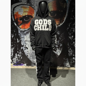 Nouvel ensemble de survêtement en coton de haute qualité 2026, molleton bouclette, pantalon évasé et sweat à capuche, style streetwear, effet délavé à l'acide - Product Image 3