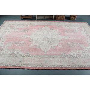 พรมวินเทจตุรกีขนาดใหญ่ 6.1x9.9 ฟุต สีชมพูเทา ลายแบบนามธรรม - Product Image 3
