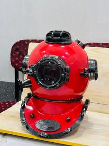 Casco de Buceo Rojo de Latón Vintage, Pieza Decorativa |   Casco de Buceo Náutico Antiguo para Aguas Profundas - Product Image 5