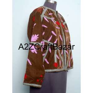 Veste décontractée régulière en coton doublé de velours doux et respirant, brodée à la main, motif floral, pour l'hiver et l'automne - Product Image 4