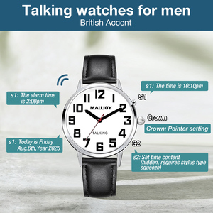 <span class=keywords><strong>Montre</strong></span>-bracelet pour hommes anglais, français, espagnol, allemand avec de grands <span class=keywords><strong>chiffres</strong></span> pour la reliure, les personnes âgées, les malvoyants ou les personnes âgées - Product Image 2
