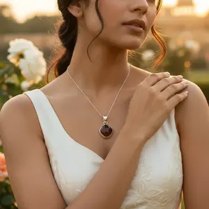 Colgante Moderno de Plata 925 para Mujer con Circonita Marrón y Diamante, Diseño Geométrico Chapado en Rodio, Joyería de Platino y Oro Rosa - Product Image 3