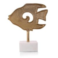 Estatua Showpiece para decoración del hogar, estatua de pez para la buena suerte, pez de aluminio en base de mármol artículos de decoración del hogar para sala de estar