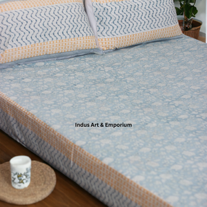 ผ้าปูที่นอนผ้าฝ้ายพิมพ์ลายบล็อคมืออินเดียพร้อมปลอกหมอนผ้าคลุมเตียงผ้าฝ้ายลายดอกไม้ - Product Image 3