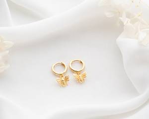 Dainty Gold <b>Bee</b> Earrings Minimalist Dangle Earrings Sterling Silver Honey <b>Bee</b> Jewelry Birthday Gift Christmas Gift For Her - Product Image 1