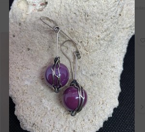 Pendientes bohemios de plata, pendientes morados, pendientes largos de cuentas, pendientes étnicos tribales - Product Image 2