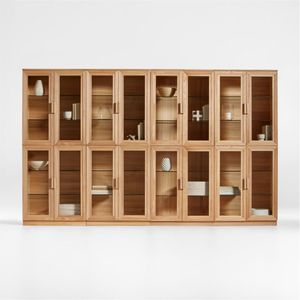 Calypso 144-Piece Natural Wood Glass-Door <b>Storage</b> <b>Cabinet</b> Set Minimalist Antique Design for Home <b>Dining</b> Entry Display Sideboard - Product Image 1