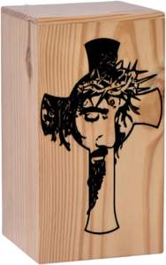 Urna de Madera de Pino Hecha a Mano para Cenizas Humanas-Cruz Cetlic y Cara de Jesús Caja de Madera Urna de Cremación para Cenizas Caja Grande de Madera - Product Image 6