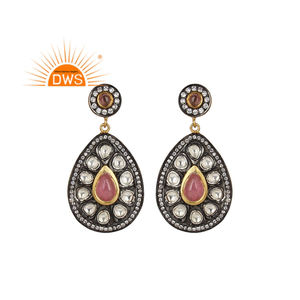 ขายดีที่สุดเงินสเตอร์ลิง CZ ธรรมชาติ,คริสตัลควอตซ์และพลอยทัวร์มาลีนสีชมพูห้อยต่างหูผู้ผลิตเครื่องประดับที่กำหนดเอง - Product Image 1