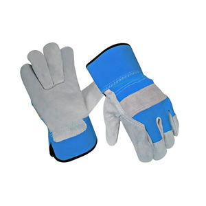 Guantes de trabajo de soldadura de cuero de grano de vaca de Palma con parches de seguridad en la espalda de rayas cortas de alta calidad para guantes de cuero para hombres - Product Image 6
