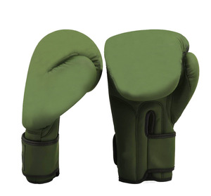 Gants de boxe Muay Thai personnalisés en cuir avec logo, fermeture auto-agrippante, pour hommes et femmes, couleur verte. - Product Image 1