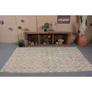 Vintage Turkish Rug 4.3 X 7.9ft Beige <b>Brown</b> Flat Weave Patchwork Pattern Dining Room Decorations Made <b>Wool</b> Latex Backing Eco - Product Image 4