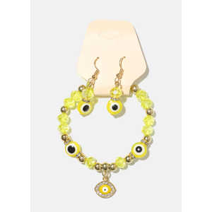 Set di Orecchini e Bracciale Placcati Oro con Occhio Portafortuna per Matrimoni e Feste, Perle, Diamanti, Cristalli e Strass in Ottone, Regalo Perfetto - Product Image 3