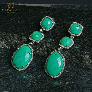 ต่างหูเพชรพลอย Chrysoprase ต่างหูเงินสเตอร์ลิง925ชุดปาร์ตี้ต่างหูอัญมณี - Product Image 2