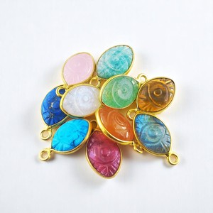 Pink Chalcedony Marquise Shape Evil Eyed Carved <b>Pendant</b> - Product Image 2