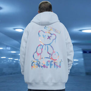 High Street Graffiti <b>Bear</b> Print Men's Fleece <b>Hoodie</b> Retro Autumn Casual Pullover Hooded Sweatshirts Hip Hop Y2K Hoodies Clothes - Product Image 3