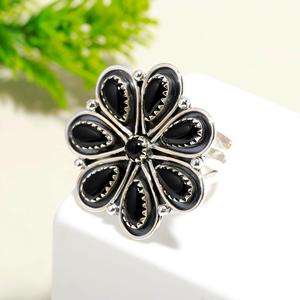 Anillo de Plata de Ley 925 al por mayor con pera de piedra de ónix negro y anillo fino con ajuste de bisel de corte redondo para boda o fiesta - Product Image 1