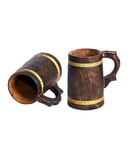 Tasses à bière en bois, tasse en bois marron rétro faite à la main de qualité supérieure de 12 oz avec poignée pour boire du thé café vin bière boissons chaudes - Product Image 1