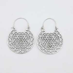 Sri Yantra Geometric <b>Solid</b> <b>Silver</b> Hoop Earring 925 Sterling <b>Silver</b> Bohemian Indian Wholesale Jewelry For Women - Product Image 1