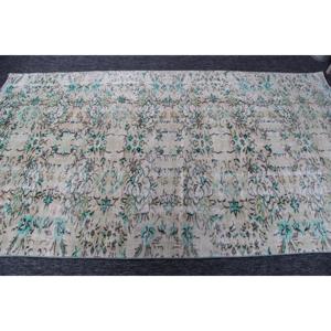 พรมตุรกีวินเทจขนาด 4.9x8.9 ฟุต, พรมปูพื้น, พรมขนสัตว์สีเขียว - Product Image 4