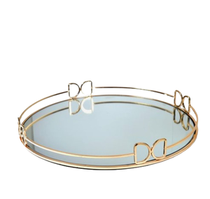 Bandeja de espejo redondo de metal y vidrio redondeado de diseño floral Bandeja de espejo de metal de Navidad para hoteles y Decoración de mesa - Product Image 3