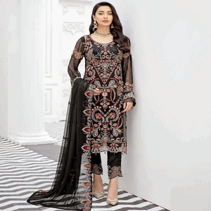 Ramsha ชุดสูทผ้าชีฟองปักลาย3ชิ้นสำหรับนักออกแบบปากีสถานเสื้อผ้างานแต่งงานอินเดียสำหรับงานปาร์ตี้สไตล์รังกูน - Product Image 3