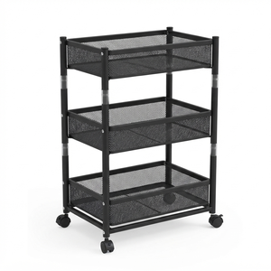 Royal Black Metal Three Layer Storage <b>Rack</b> with Wheels for Kitchen Food Storage Standing Type 3 Tier Corner Storage <b>Rack</b> - Product Image 6