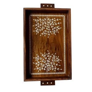 Plateaux de table basse décoratifs vintage avec coins en métal, plateau de service en bois brun de qualité supérieure, lot de 2, pour la décoration et l'organisation de la maison - Product Image 4