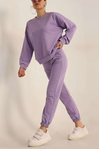 ชุดวอร์มลำลองสำหรับผู้หญิง เสื้อสเวตเชิ้ตและกางเกงขายาว ชุดสองชิ้น คอตั้ง สีพื้น ผ้าฝ้าย 100% รับผลิตแบบ OEM ODM - Product Image 3