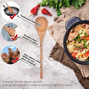 Cuillères en bois d'acacia, ensemble de 2 cuillères en bois à manche fin pour la cuisine, pour mélanger la salade, déguster et remuer - Product Image 2