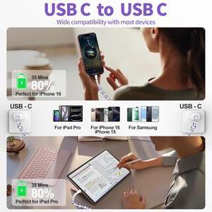 สายชาร์จเร็วแบบ Type-C สำหรับออกกำลังกาย ผลิตจากโรงงาน ขายส่ง ลูกปัดมุกเกรด 5A สายทองแดงชุบดีบุก หัว USB-C to C - Product Image 5